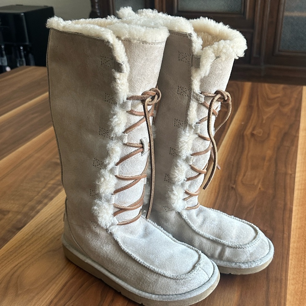 UGG Uptown Cream Lace-Up Tall Boots